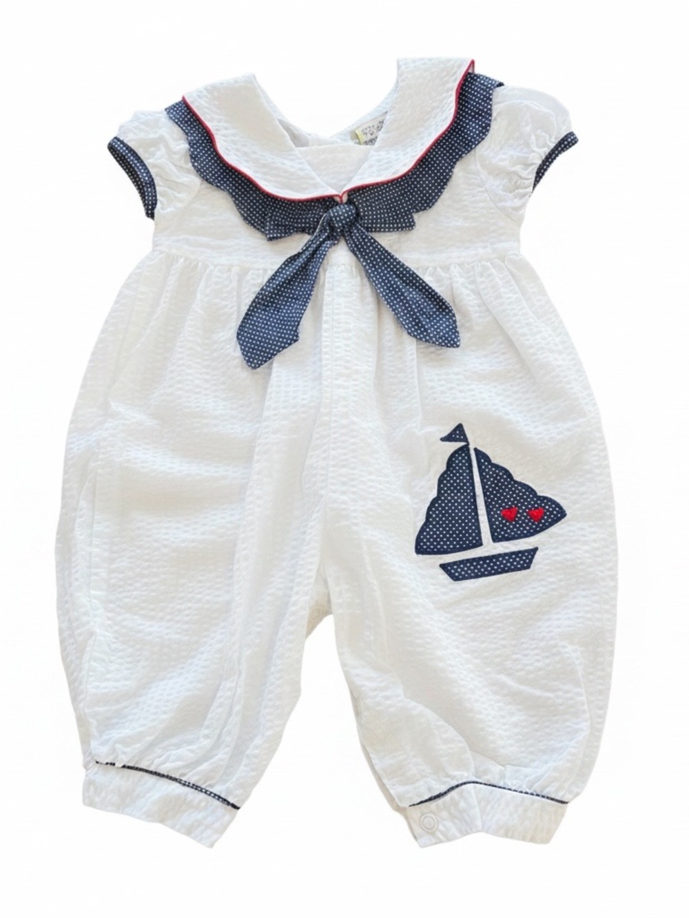 Vintage Baby Togs Nautical Seersucker Sailboat Romper 3-6M
